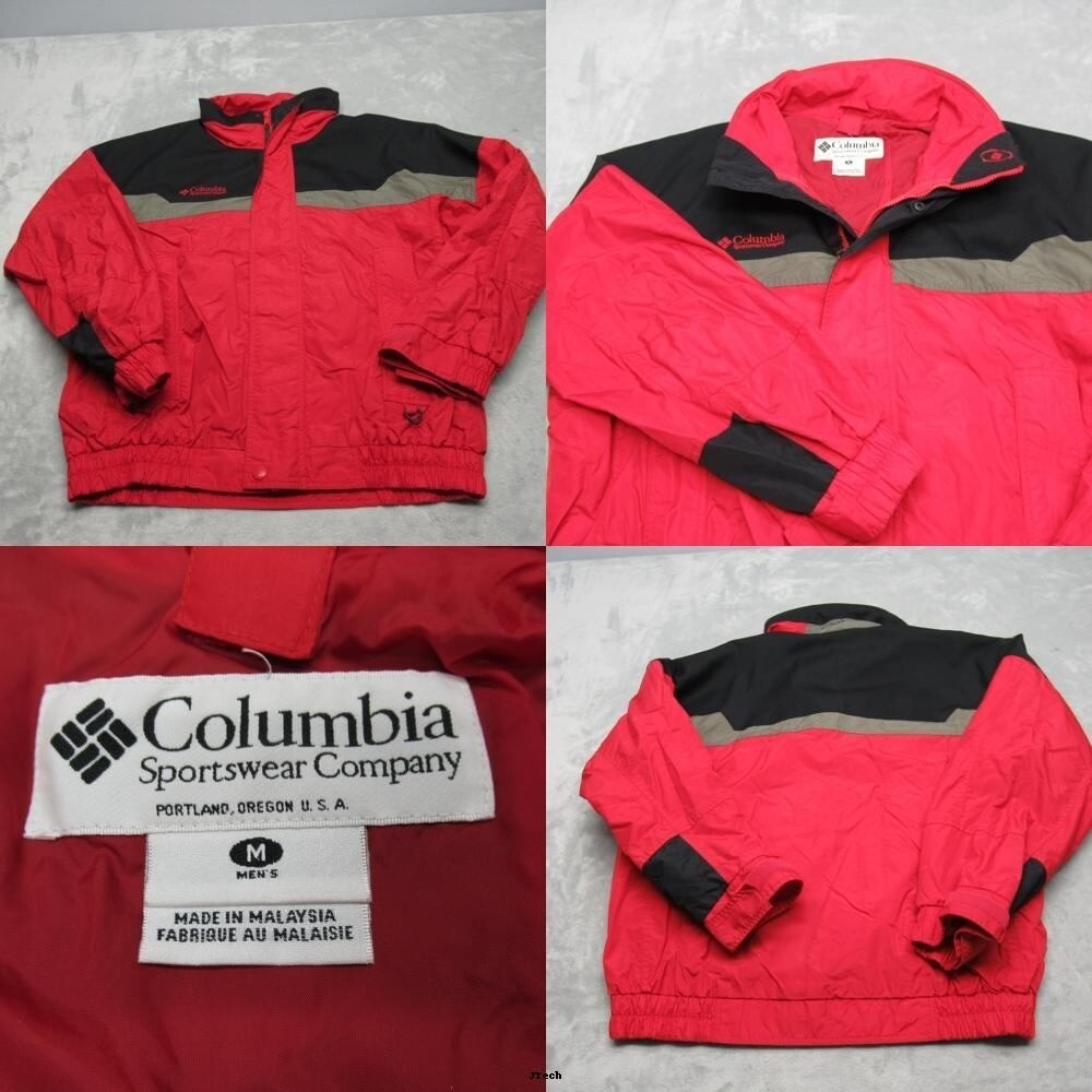 Columbia Jacket Mens Medium Red Full Zip Bugaboo Wind Rain Hiking 3in1 Shell VTG